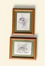 Pair of Vintage Framed Cat