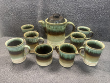 Tea Set Ashdale Pottery 6 mug, Sugar, Tea / Coffee Pot + Jug  in Green / Brown