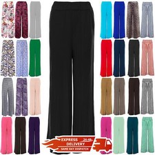 Womens Baggy Wide Legged Ladies Trousers Pants Flared Palazzo Leggings Plus Size