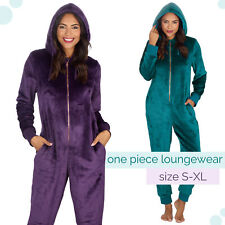 Ladies Hood 1Onesie1 All in One Jumpsuit One Piece Fleece Pyjama Zip Up S M L XL