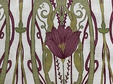 Art Nouveau Scrolls Linen Fabric Curtain Roman Blind Craft Upholstery Mulberry