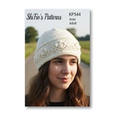 Knitting Pattern for Aran Flower Motif Adult Hat KP544