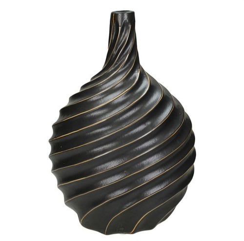 Black ripple vase squat large - black,