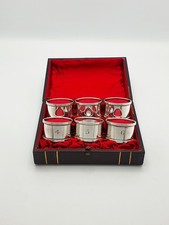 Antique Set of Six Numbered Silver-Plated Napkin Rings in Original Case – 1920