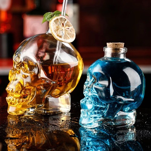 Skull head glass vodka - head, bottles