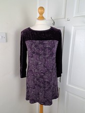 WHITE STUFF Dark Purple Velvet Sleeve Tunic Dress Size 10