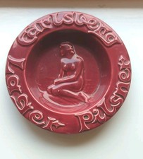 VINTAGE CARLSBERG PILSNER LAGER CERAMIC ASH TRAY BURGUNDY RED 