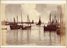 Herring fleet off Stornoway, Scotland.  Large original 1880s albumen photograph