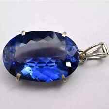 Certified Natural Blue Sapphire 20 Ct Oval Cut 925 Solid Silver Pendant Gemstone
