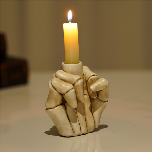 Resin skeleton hand candle - resin,