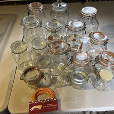 JOB LOT X 16 CLEAR GLASS AIRTIGHT JARS  FOR STORAGE/WEDDING/SWEETS/PICKLING/JAM