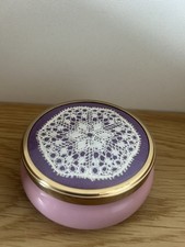Vintage Framecraft Pink Trinket Powder Box With Handmade Lace inside lid 