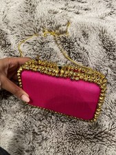 Hot Pink Gold Bell Indian Style Clutch Chain Bag Party Wedding Handbag