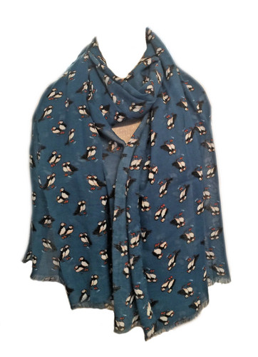 Peony puffin print scarf - print, blue