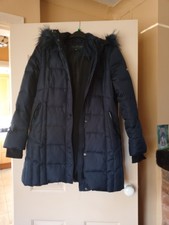 Centigrade Women's Quilted Coat with Detachable Faux Fur Collar Size M Blue