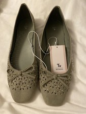 Ladies Flat Diamonte Grey Shoes TU Size  8 BNWT MRP  £17