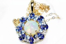 AA Tanzanite Gold Pendant & Diamonds 9ct Gold Pendant Jelly Opal & 18" 9ct Chain