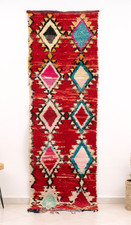 3x8 Moroccan Handmade Vintage Red Boujaad runner Cotton Area Rug Berber Rag Rug