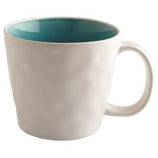 Set of 4 White And Teal Tea & Coffee Mugs Cups Kitchenware Hot Drink 350ml