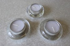 3 x Heavy Thick Glass Tea Light Candle Holders with Candles (7.0cm x 3.0cm)