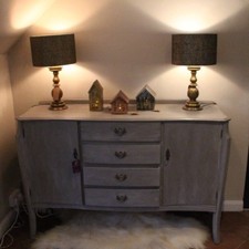 Stylish Vintage Grey & Old White Sideboard, Large Buffet, Dining Room Furniture 