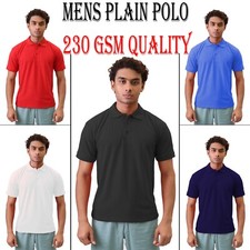 Mens Plain Polo Shirts Short Sleeve Cotton Blend Casual Wear Pique Golf Tee Top