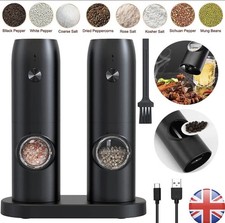 Rechargeable Electric Salt Pepper Mill Grinder LED Light Adjustable Kitchen Set