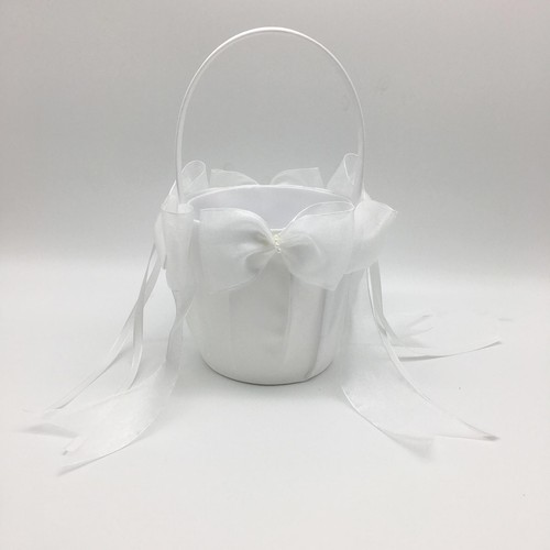 White satin flower girl - white,
