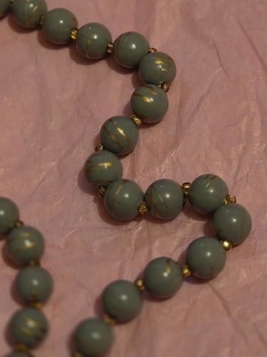 Vtg grey beaded necklace gold - grey,