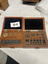 Vintage Oertling London Apothecary Wood Cased Brass Weights Part Complete X 2