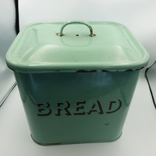 Vintage Enamel Green Bread Bin