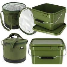 Fishing Luggage Storage Set 5L Square Air Tight Bucket & Insulated Bait Bin NGT