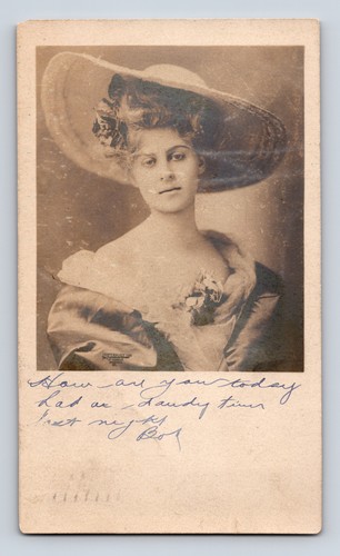 Rppc woman merry widow hat - merry,