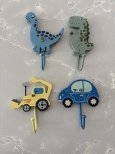 Kids Door Hooks Set Of 4 Dinosaurs And Cars
