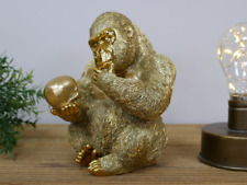 Small Gold Gorilla Holding Skull Thinking Monkey Statue Home Decor Figurine Gift