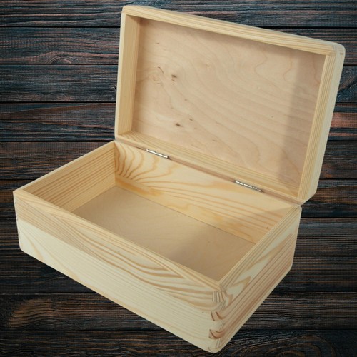 Unpainted wooden storage chest - wooden,
