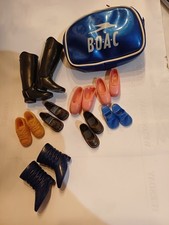 Sindy shoes/boots selection x8 plus Vintage Air Hostess bag BOAC  fit 12” doll