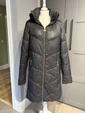 Black Barbour International Quilted Down Hooded Long Winter Coat Size 10 Used