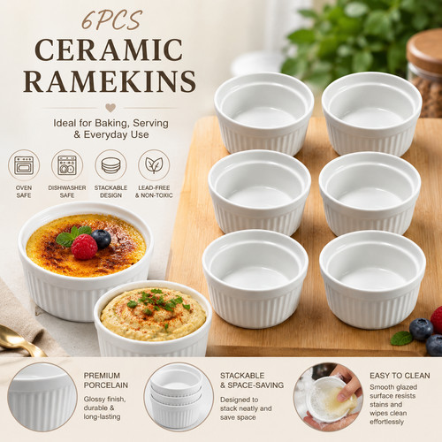 6pcs ceramic ramekins 160ml - ramekins,