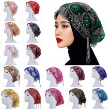 Lace Underscarf Muslim Inner Hijab Hat Beads Headscarf Turban Bonnet Beanies Cap
