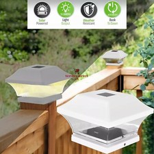 Solar Powered LED Deck Post Light Garden Cap Square Fence Landscape Lamp White