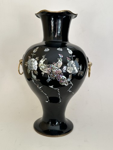 Vtg vase brass black lacquer - brass,