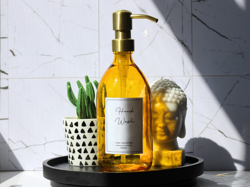 Yellow soap dispenser bottle