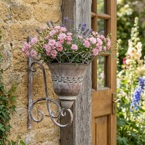 Vintage metal wall planter - metal,
