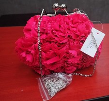 Pink Floral Satin Clutch Bag