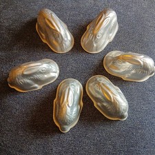 A Whole Warren of  6 vintage aluminium metal rabbit bunny family jelly moulds