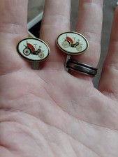 Vintage cufflinks automobile oval Men's vintage gold tone gilt metal car design
