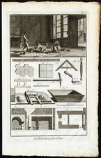 2 Antique Prints-SLATER-FLOOR AND WALL TILER-TILES-TOOLS-Diderot-1751