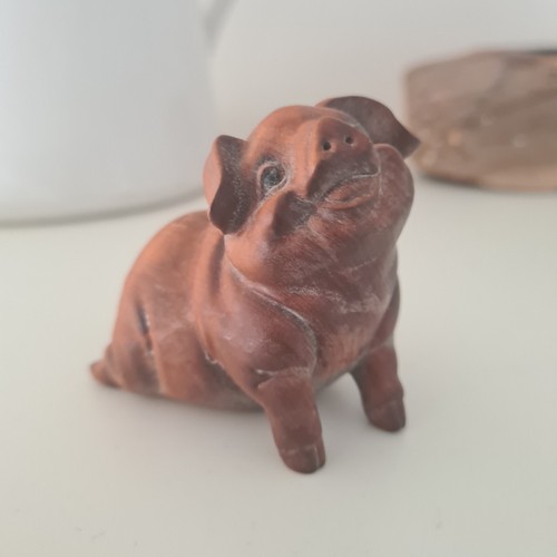 Hand carved boxwood pig - hand-carved,