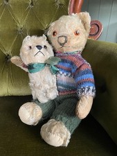 Antique Chad Valley teddy bear with Merrythought cat friend